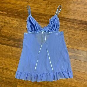 Y2K Victoria's Secret Blue Babydoll Lingerie Size Medium‎ Ruffle Trim Nightgown